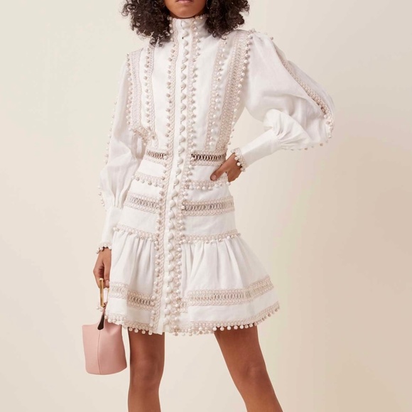 NWT Zimmermann Embroidered Button-Detailed Off White Ramie Mini Dress Size 1 US2 - Picture 1 of 16